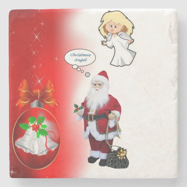 Christmas Marble Stone Coaster, Santa Coaster (Front)
