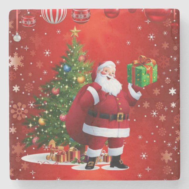 Christmas Marble Stone Coaster, Santa Coaster (Front)