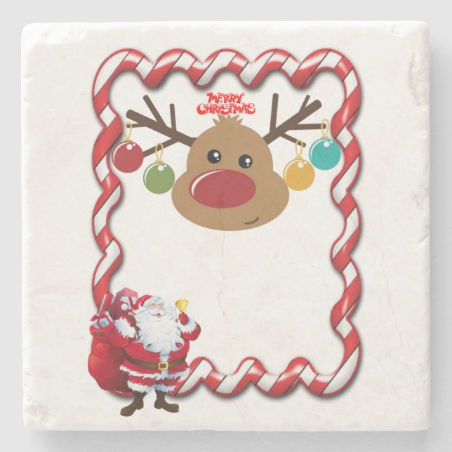 Christmas Marble Stone Coaster, Santa Coaster (Front)