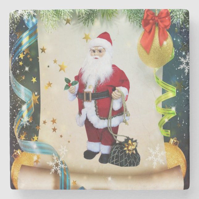 Christmas Marble Stone Coaster, Santa Coaster (Front)