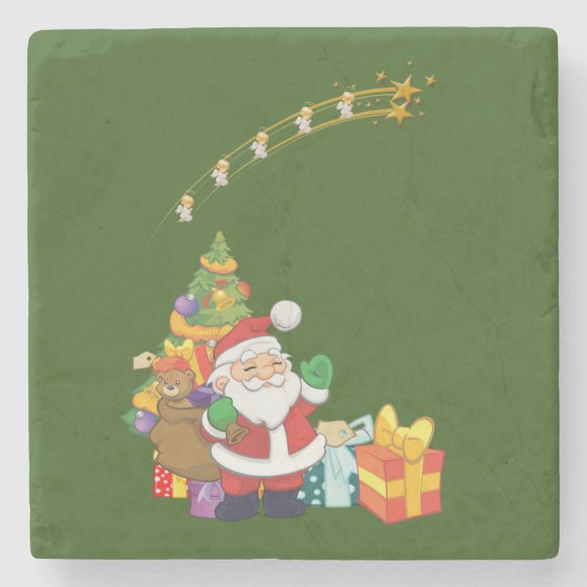 Christmas Marble Stone Coaster, Santa Coaster (Front)