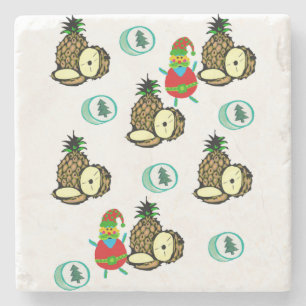 Christmas Marble Stone Coaster, Santa Pineapple Coaster
