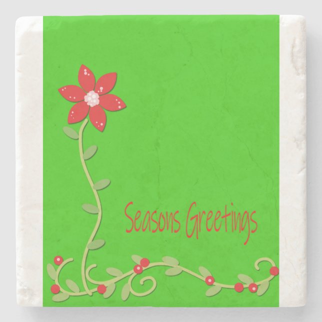 Christmas Marble Stone Coaster, Season's Greetings Coaster (Front)