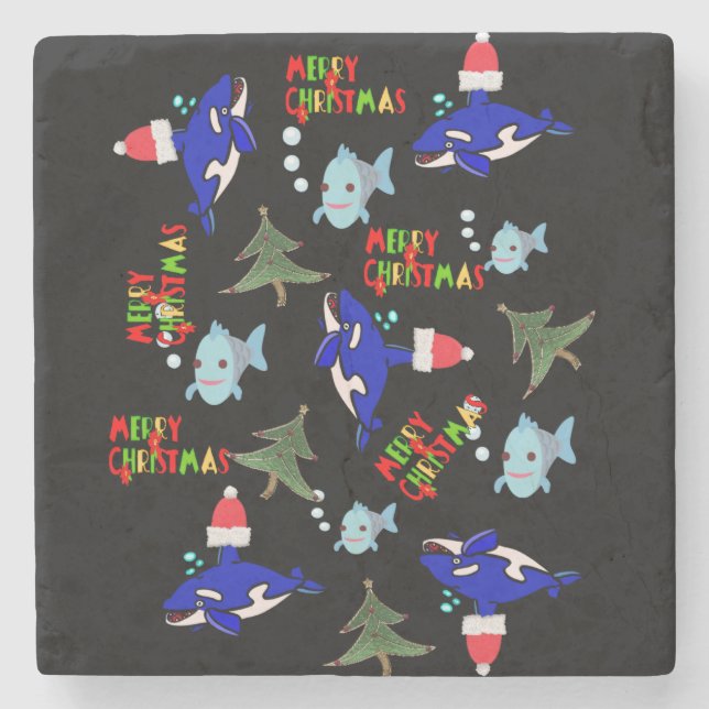 Christmas Marble Stone Coaster, Shark Fish  Coaster (Front)