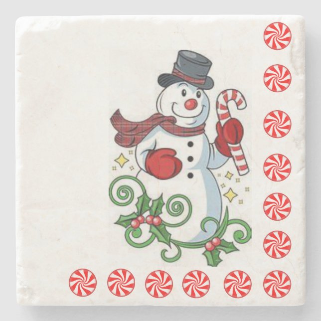 Christmas Marble Stone Coaster, Snowman Coaster (Front)