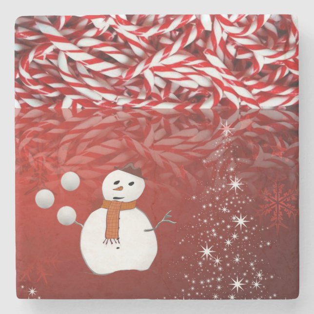 Christmas Marble Stone Coaster, Snowman Coaster (Front)