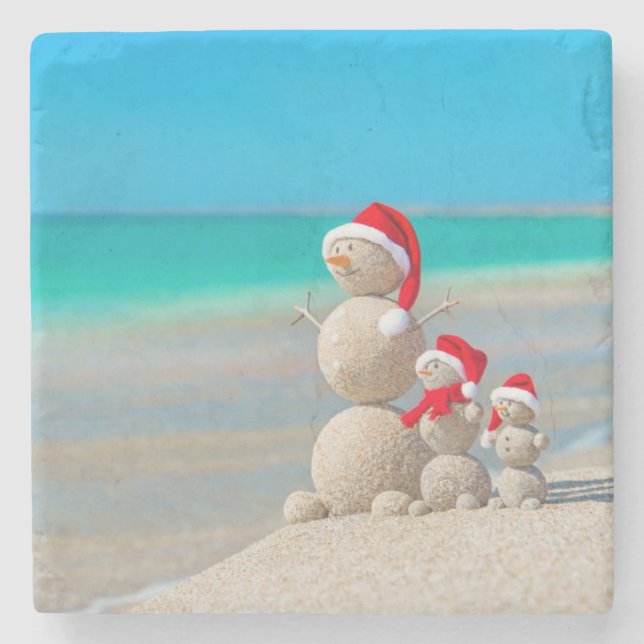 Christmas Marble Stone Coaster, Snowman Coaster (Front)