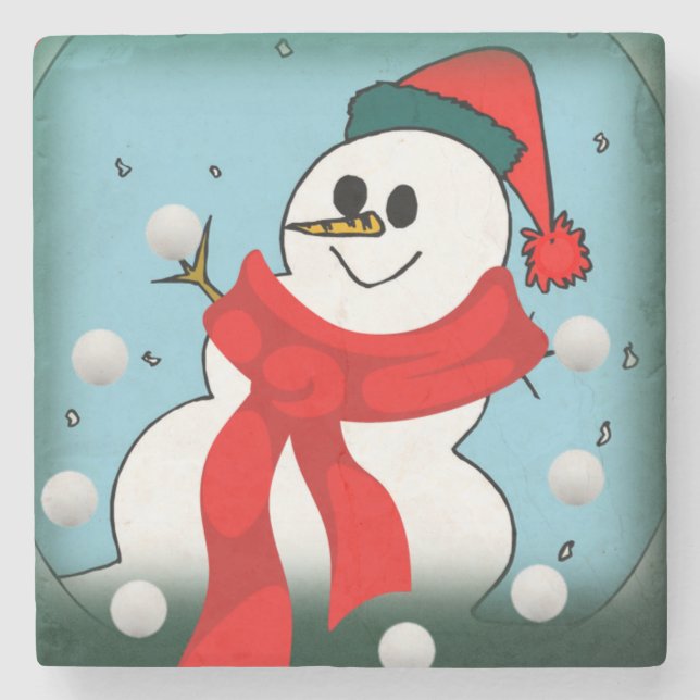 Christmas Marble Stone Coaster, Snowman Coaster (Front)
