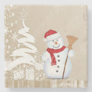 Christmas Marble Stone Coaster, Snowman Coaster