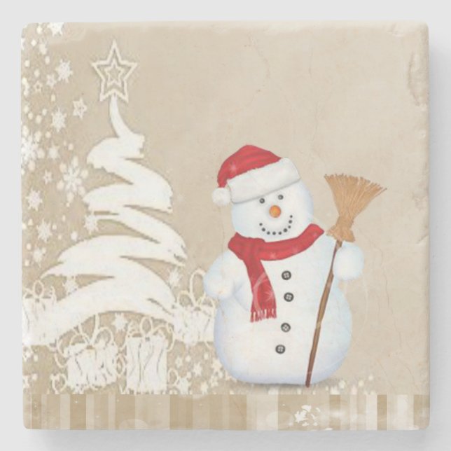 Christmas Marble Stone Coaster, Snowman Coaster (Front)