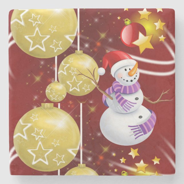 Christmas Marble Stone Coaster, Snowman Coaster (Front)