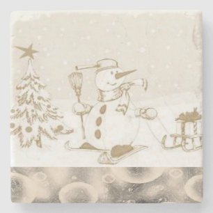 Christmas Marble Stone Coaster, Snowman Coaster