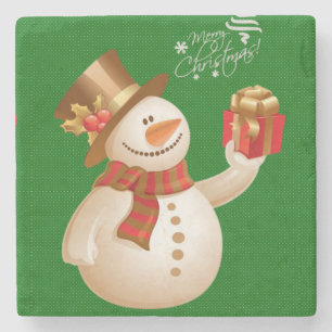Christmas Marble Stone Coaster, Snowman Coaster