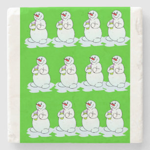 Christmas Marble Stone Coaster, Snowman  Coaster