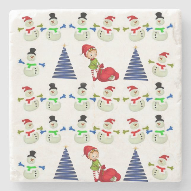 Christmas Marble Stone Coaster, Snowman Coaster (Front)