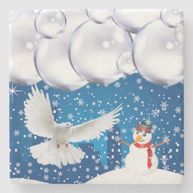 Christmas Marble Stone Coaster, Snowman Coaster (Front)