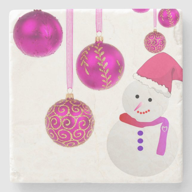 Christmas Marble Stone Coaster, Snowman Coaster (Front)
