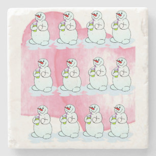Christmas Marble Stone Coaster, Snowman Coaster