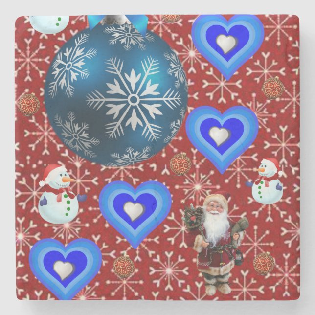 Christmas Marble Stone Coaster, Snowman Coaster (Front)