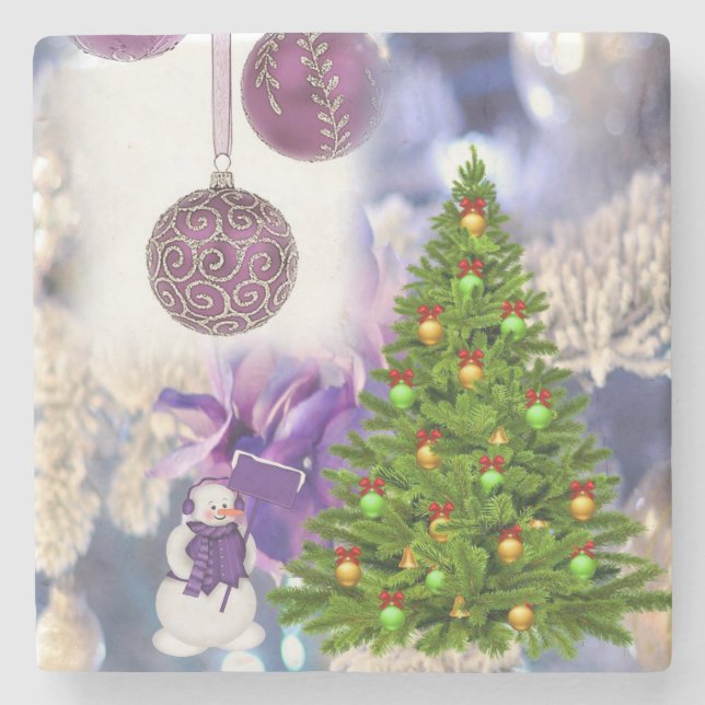 Christmas Marble Stone Coaster, Snowman Coaster (Front)