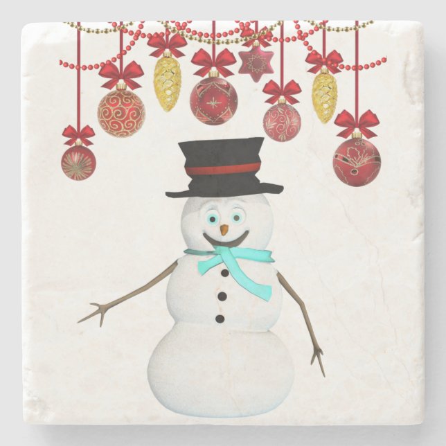 Christmas Marble Stone Coaster, Snowman Coaster (Front)