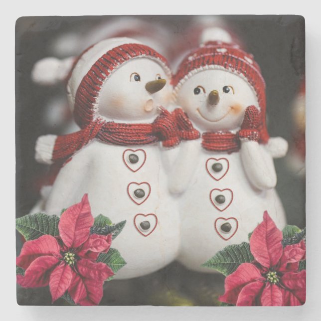 Christmas Marble Stone Coaster, Snowman Coaster (Front)