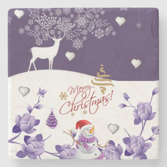 Christmas Marble Stone Coaster, Snowman Coaster (Front)