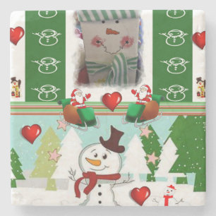 Christmas Marble Stone Coaster, Snowman Coaster
