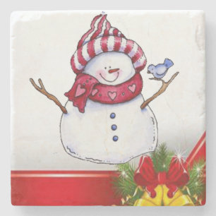 Christmas Marble Stone Coaster, Snowman Coaster