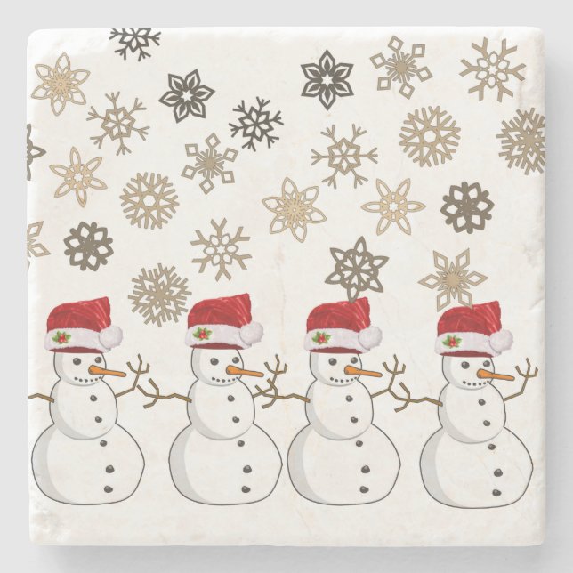 Christmas Marble Stone Coaster, Snowman Coaster (Front)