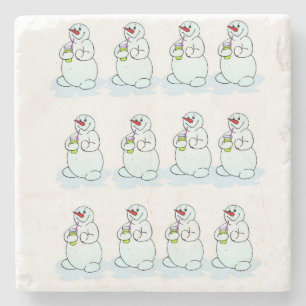 Christmas Marble Stone Coaster, Snowman Coaster