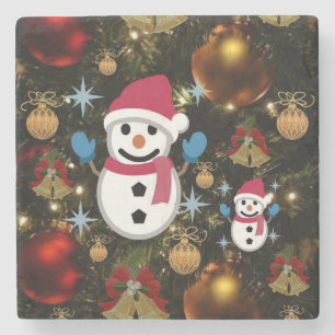 Christmas Marble Stone Coaster, Snowman Coaster