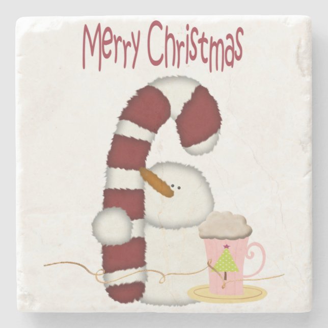 Christmas Marble Stone Coaster, Snowman Coffee Coaster (Front)