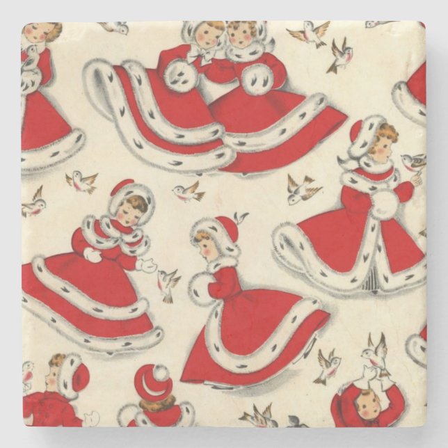 Christmas Marble Stone Coaster, Vintage Coaster (Front)