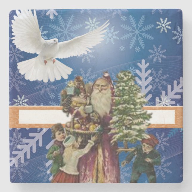 Christmas Marble Stone Coaster, Vintage Coaster (Front)