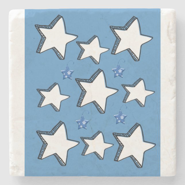 Christmas Marble Stone Coaster, White Stars  Coaster (Front)