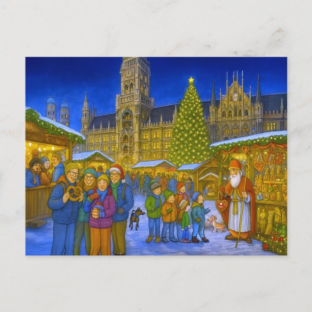 Christmas Market at Marienplatz Munich Holiday Postcard (Front)