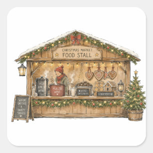 Christmas Market Food Stall for Holiday Food Lover Square Sticker