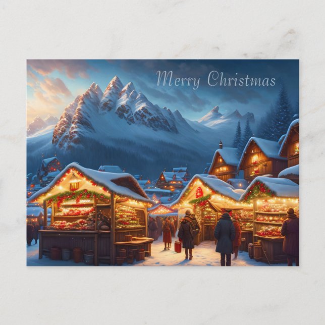 Christmas market in the mountains - custom holiday postcard (Front)