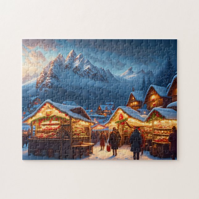 Christmas market in the mountains - custom jigsaw puzzle (Horizontal)