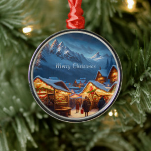 Christmas market in the mountains - custom metal tree decoration