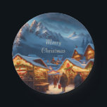 Christmas market in the mountains - custom paper plate<br><div class="desc">This Paper Plates features a deep snowy village in the mountains in the evening. People walk thickly dressed over the festively lit Christmas market. A romantic motif for all who love Christmas! Pretty Paper Plates for your Christmas Party!</div>