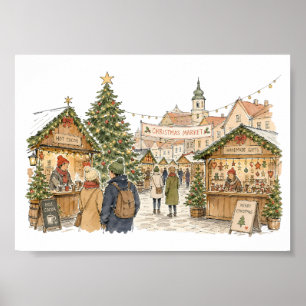 Christmas Market Scene for Holiday Shopping Lovers Poster