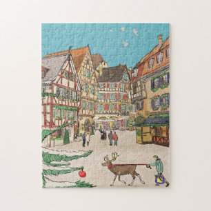 Christmas Market Strasbourg France Retro-inspired Jigsaw Puzzle