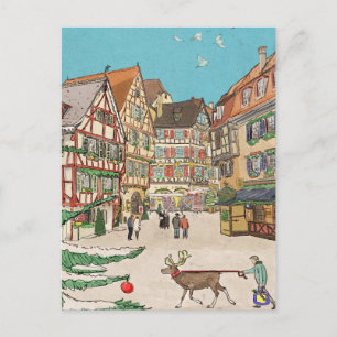 Christmas Market Strasbourg France Retro-inspired Postcard