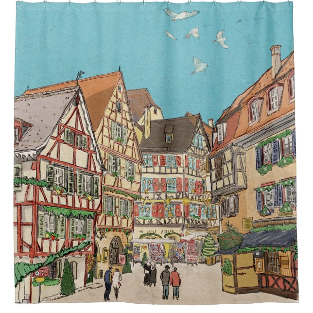 Christmas Market Strasbourg France Retro-inspired Shower Curtain (Front)