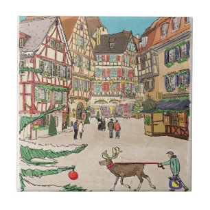 Christmas Market Strasbourg France Retro-inspired Tile