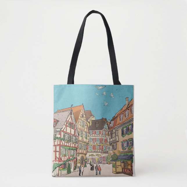 Christmas Market Strasbourg France Retro-inspired Tote Bag (Front)