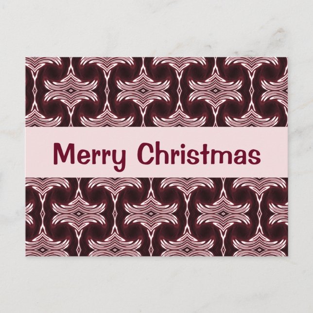Christmas Maroon Art Deco Pattern Holiday Postcard (Front)