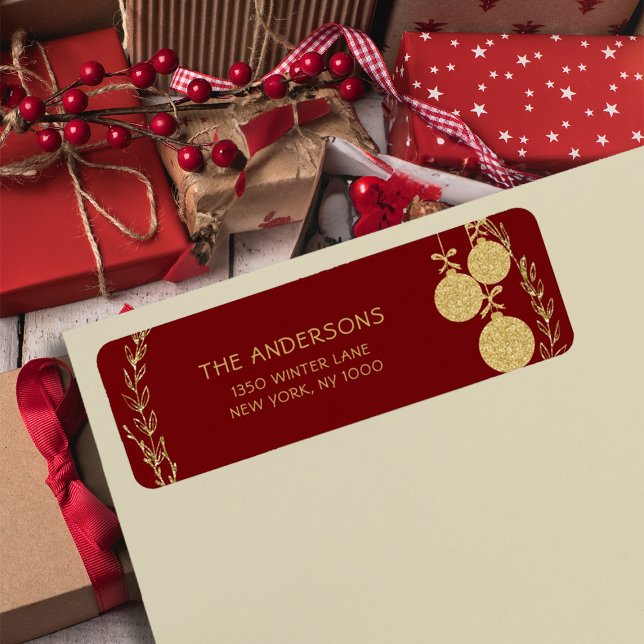 Christmas Maroon Gold Glitter Return Address (Christmas Maroon Gold Glitter Return Address Label)